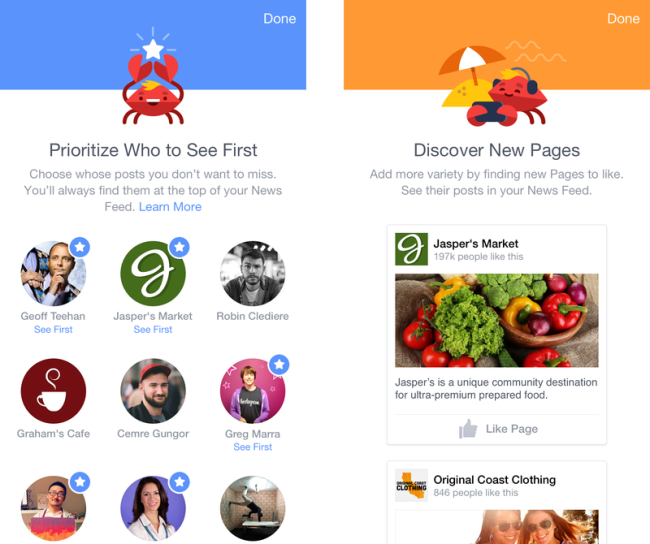 Facebook móvil organizador de feed.
