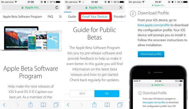 Instalar Beta pública iOS 9.