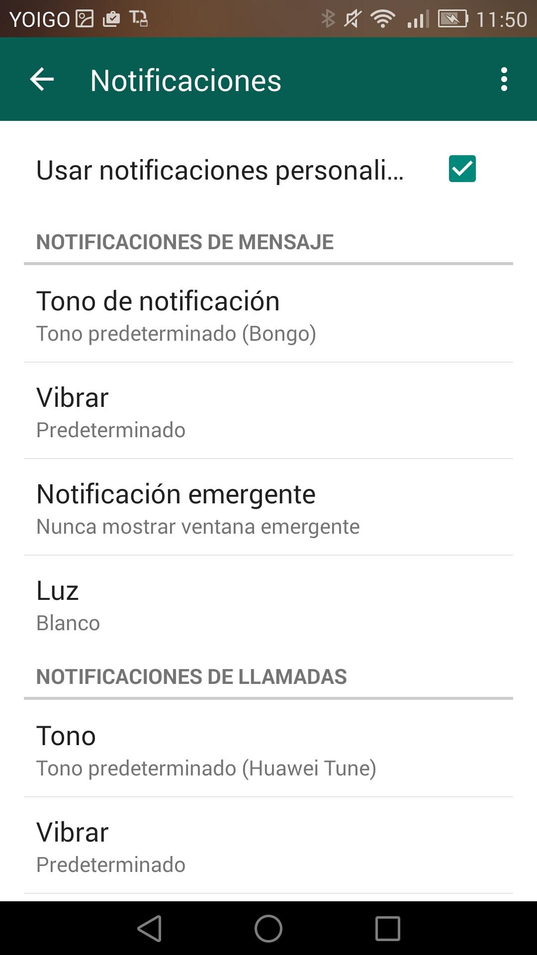 Opciones de personalización de notificaciones en WhatsApp