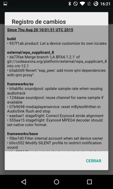 Android - Actualizar CyanogenMod, lista de cambios