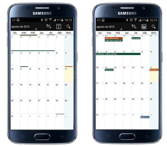 Vistas de la aplicación Business Calendar Pro