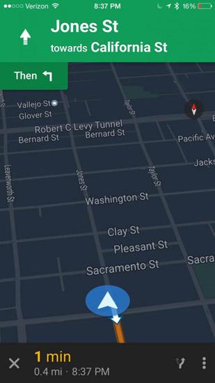 Interfaz de modo nocturno en Google Maps para iOS
