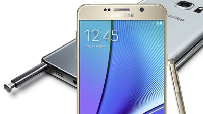Samsung Galaxy Note 5 con lápiz y frontal