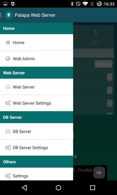 Papala Web Server - menu