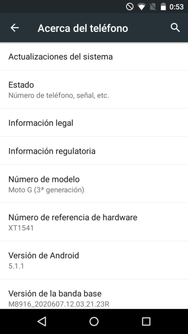 Inforamción el sistema del Motorola Moto G 3ª Generación