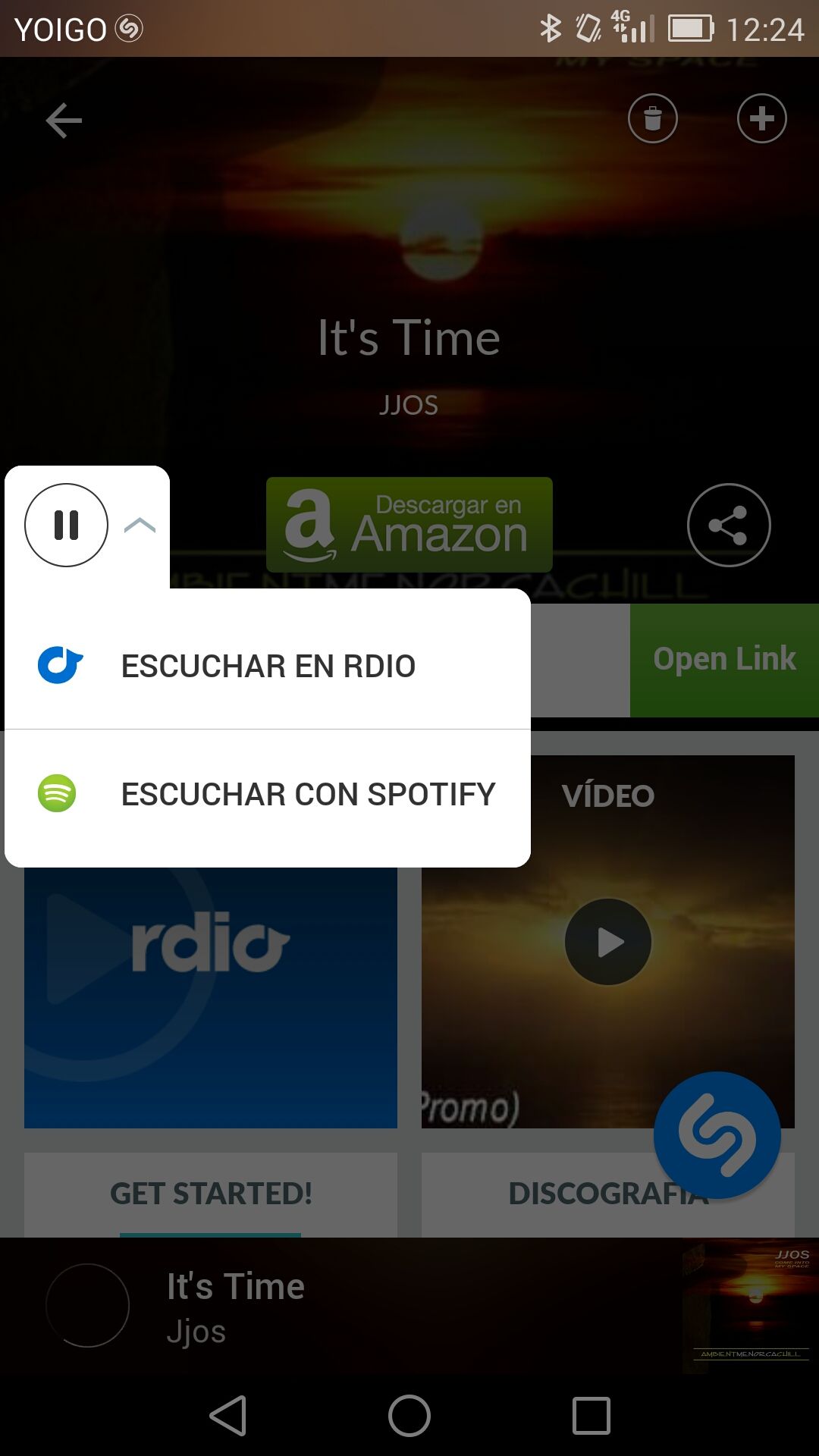Pantalla Shazam listas Spotify