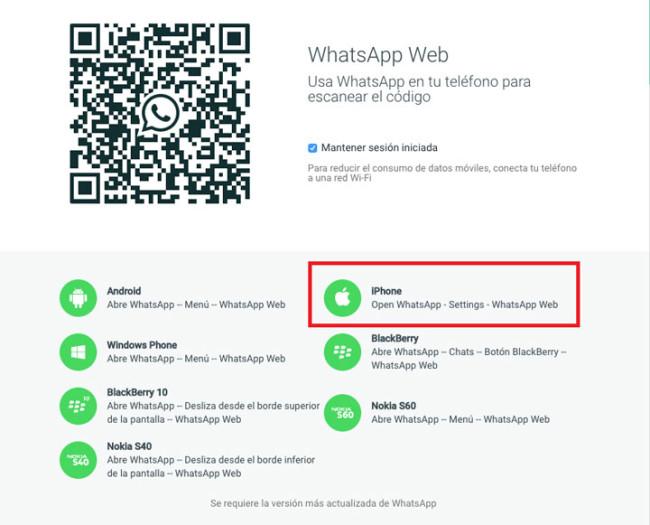 Pantalla de WhatsApp Web