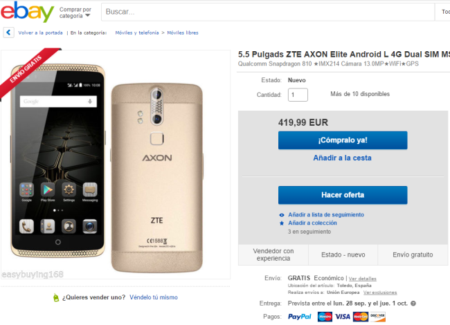 Phablet ZTE Axon Elite a la venta en eBay