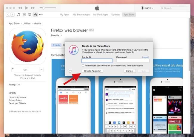 Firefox iOS nuevo apple id