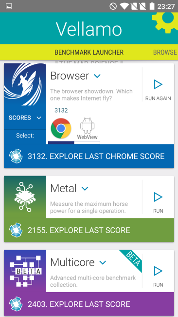 Resultado en Vellamo del OnePlus 2