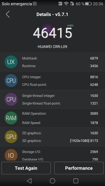 Resultado del Huawei Mate S en AnTuTu