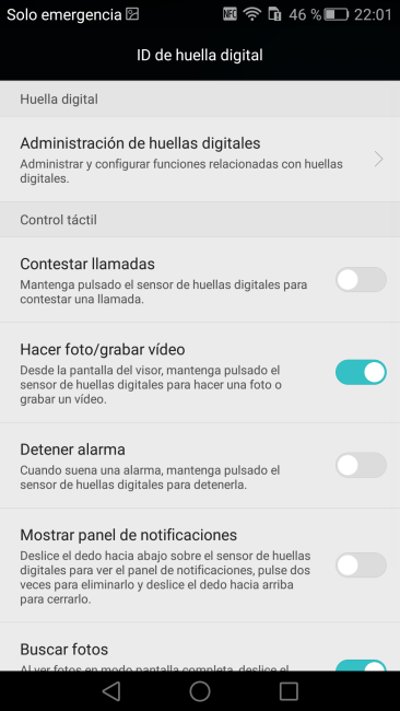 Configuración huellas Huawei Mate S