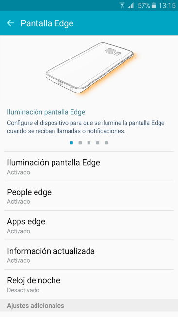 Opciones Edge del phablet Samsung Galaxy S6 Edge Plus