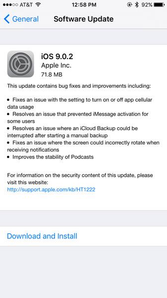 Cambios en iOS 9.0.2