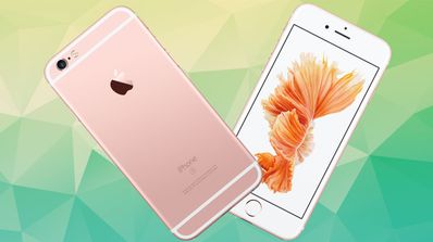 iPhone 6s Rose Gold frontal y trasera en fondo verde