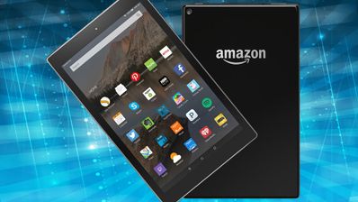 Imagen del Kindle Fire de 10 pulgadas sobre fondo azul