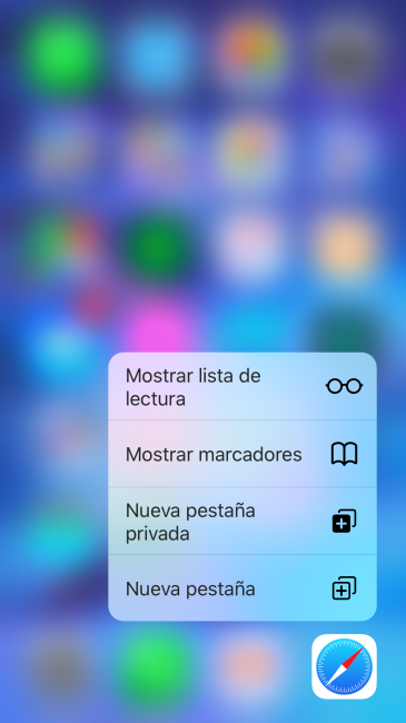 Opciones del Touch 3D en el iPhone 6s Plus