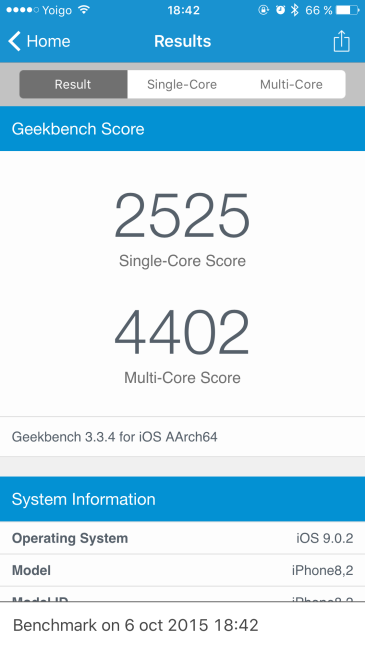 Prueba GeekBench iPhone 6s Plus