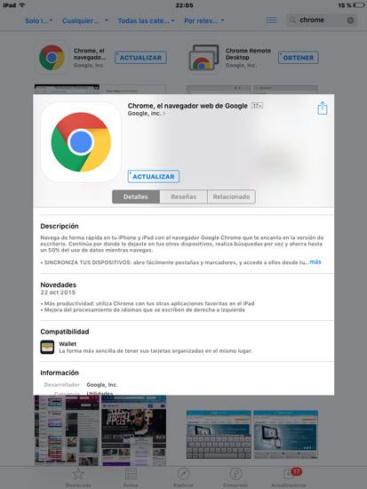 Actualizacion de Google Chrome para iOS