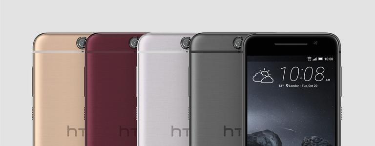 HTC One A9 en negro, gris, blanco y rojo