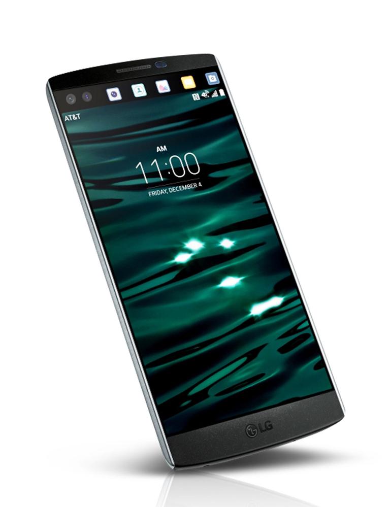 LG V10 negro con pantalla encendida