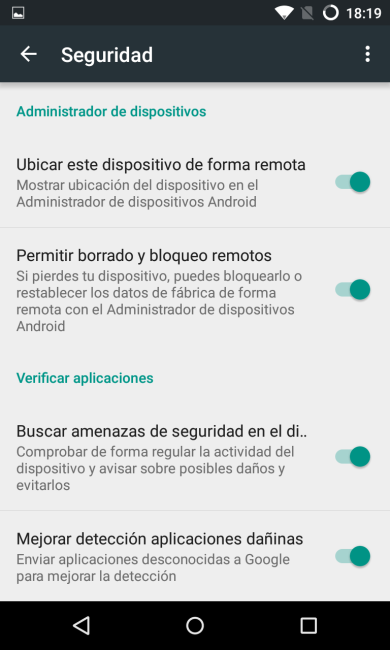 Opciones de seguridad y antivirus de Google Play Services