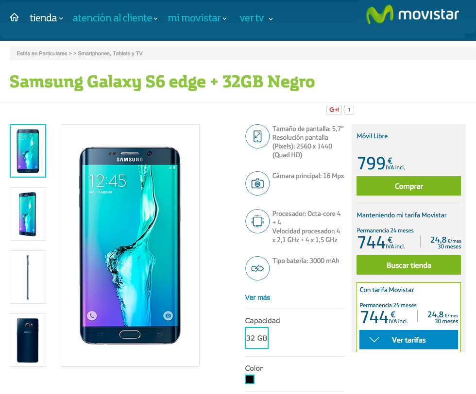 Samsung Galaxy S6 edge plus movistar