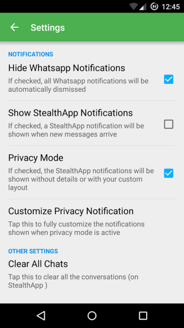 StealthApp for WhatsApp - Opciones