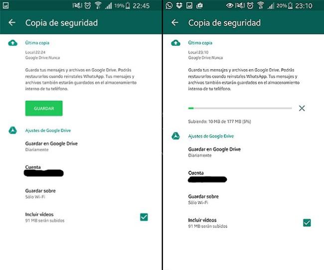 Copia de seguridad de WhatsApp en Google Drive