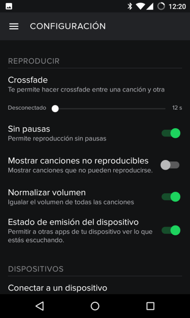 Ajustes de Spotify en Android 1