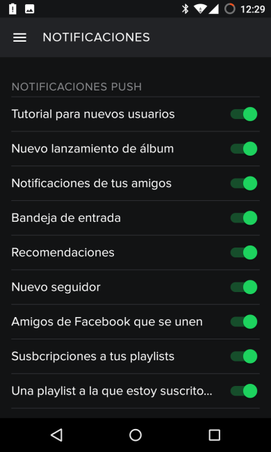 Elegir notificaciones en Spotify para Android