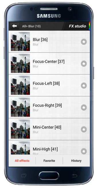 Elección filtro en PicsPlay Photo Editor