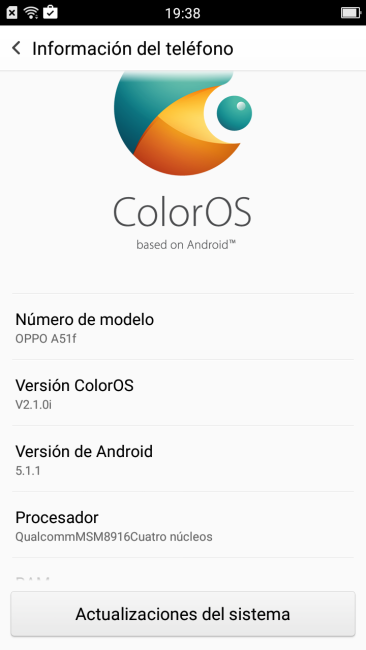 Información del sistema del Oppo Mirror 5s