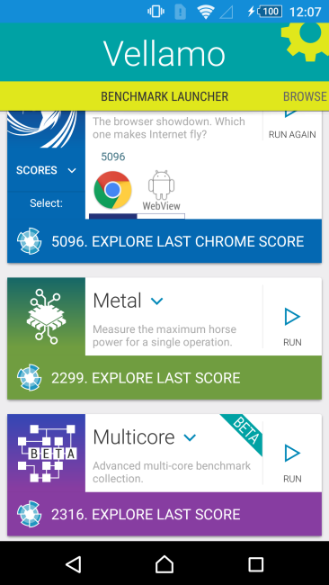 Resultado Vellamo Sony Xperia Z5 Premium
