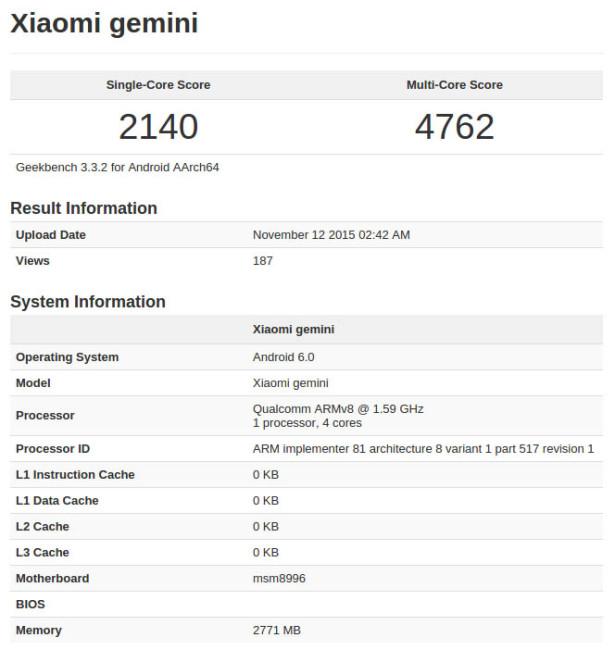 Xiaomi Mi 5 geekbench