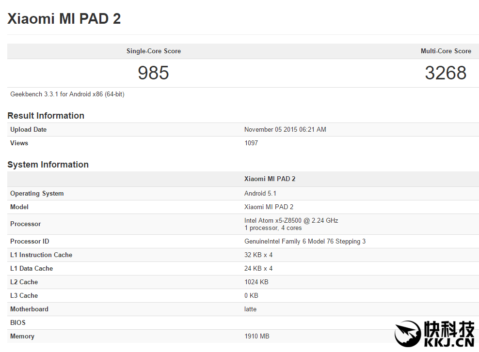 xiaomi mi pad 2 geekbench