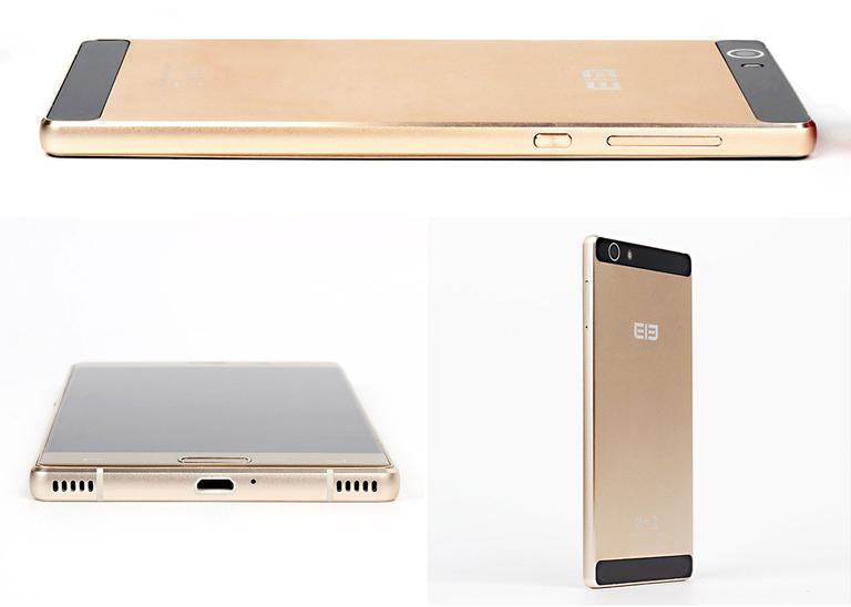 Elephone M2 oro frontal, lateral y trasera