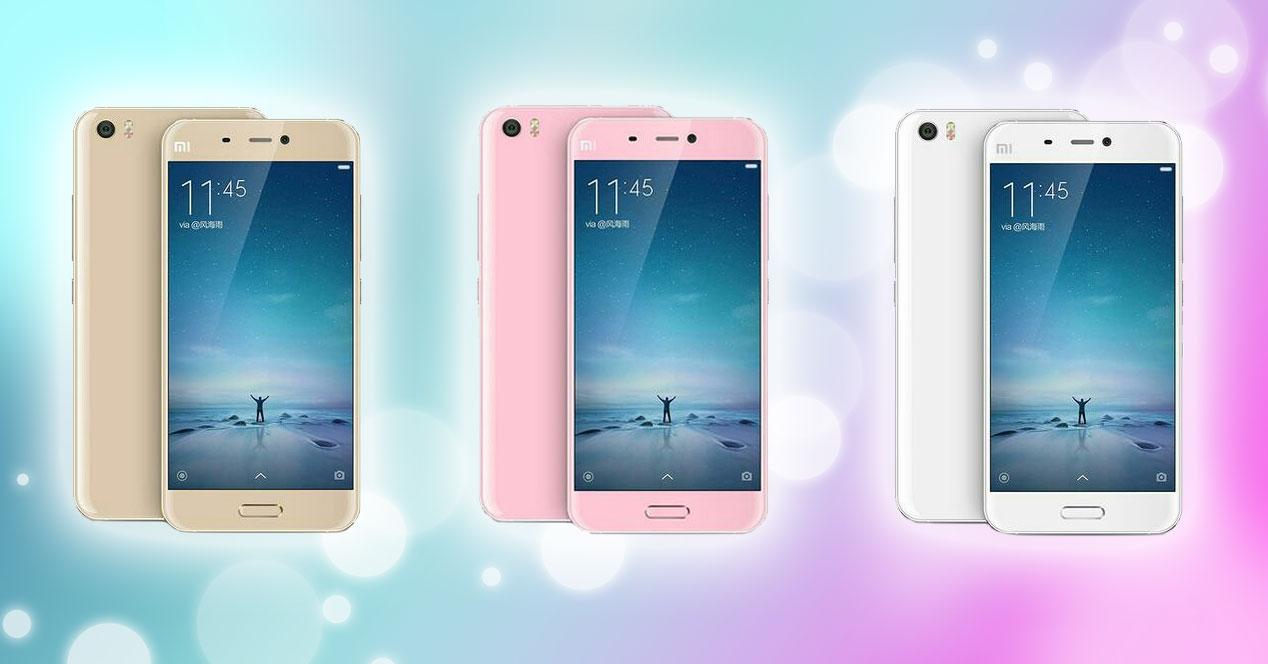 Xiaomi Mi5 en blanco, dorado y rosa