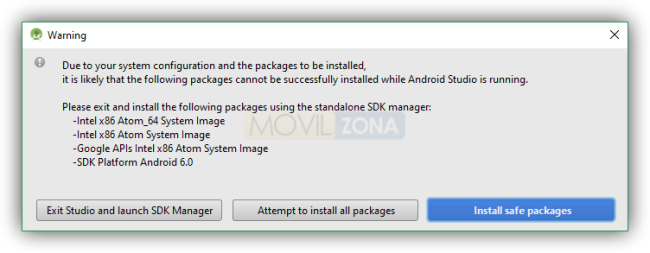 Android Studio Instalar paquetes de forma segura