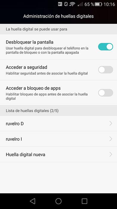 Huawei G8 Huella digital opciones