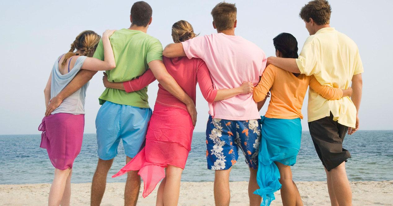 group of young people on the beach