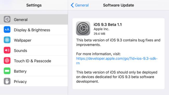 iOS 9.3 Beta 1.1