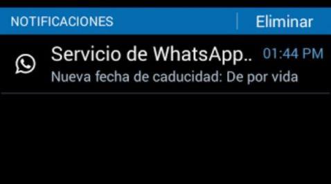 Notificación Android WhatsApp cambio de suscripción