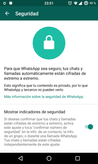 pantalla whatsapp cifrado seguridad