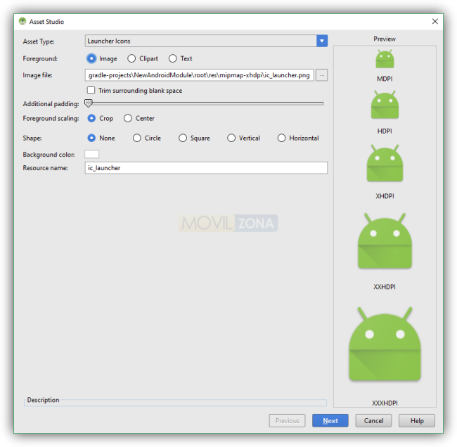 Iconos por defecto en Android Studio