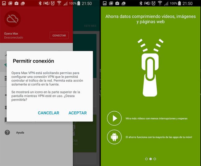 Interfaz de Opera Max