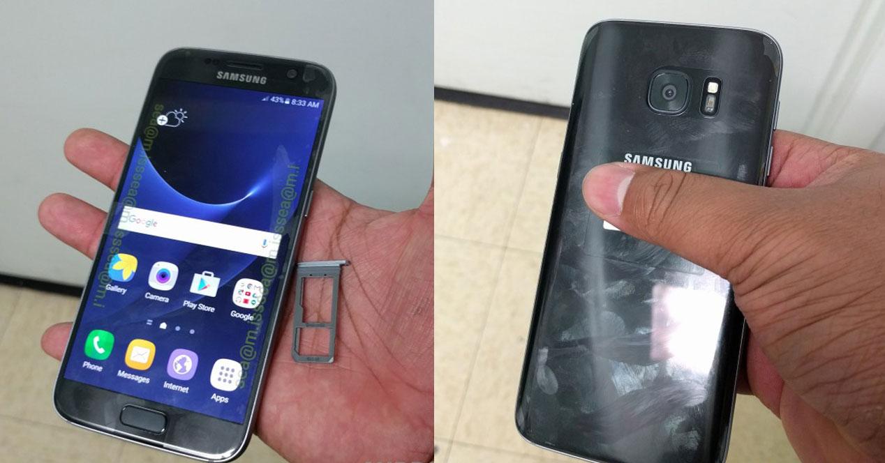 Samsung Galaxy S7 frontal y vista trasera en la mano