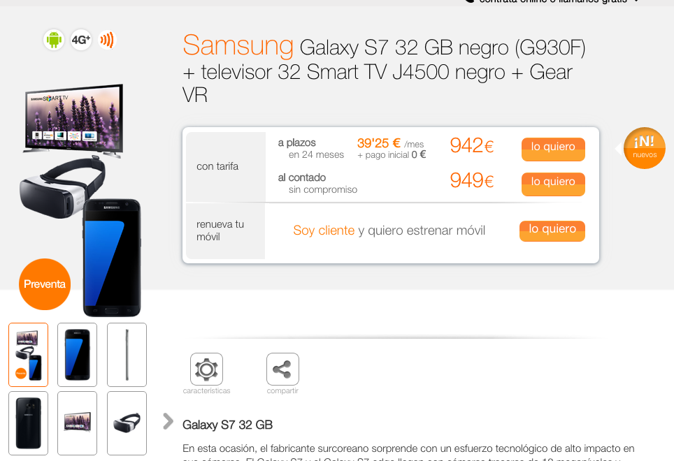 Oferta Galaxy S7 más TV en Orange