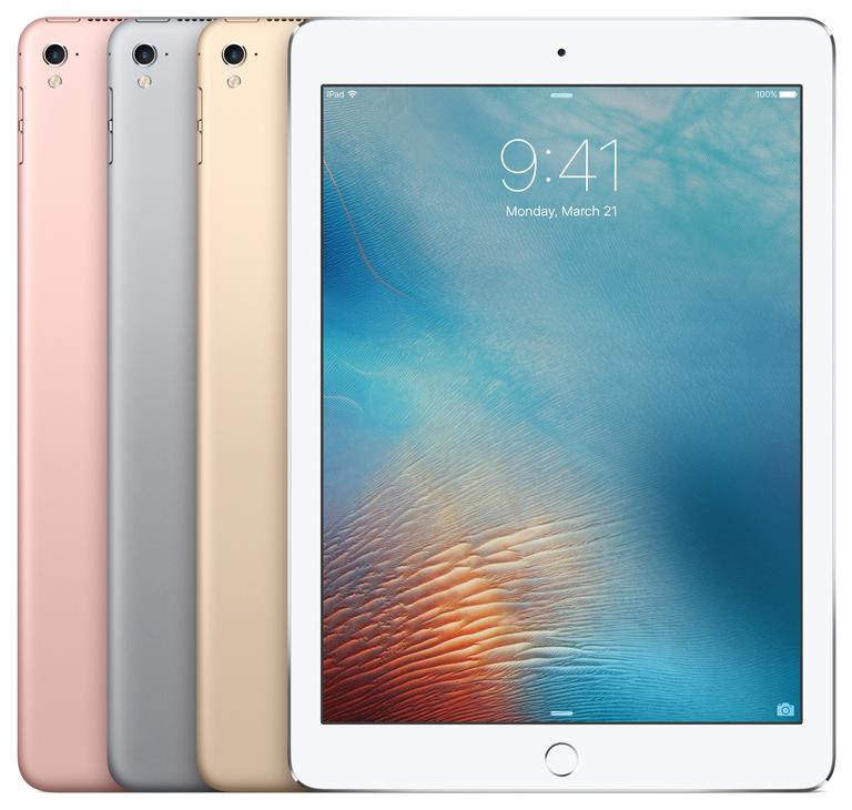 Apple iPad Pro 9.7 blanco y modelo en color oro, rosa y plata