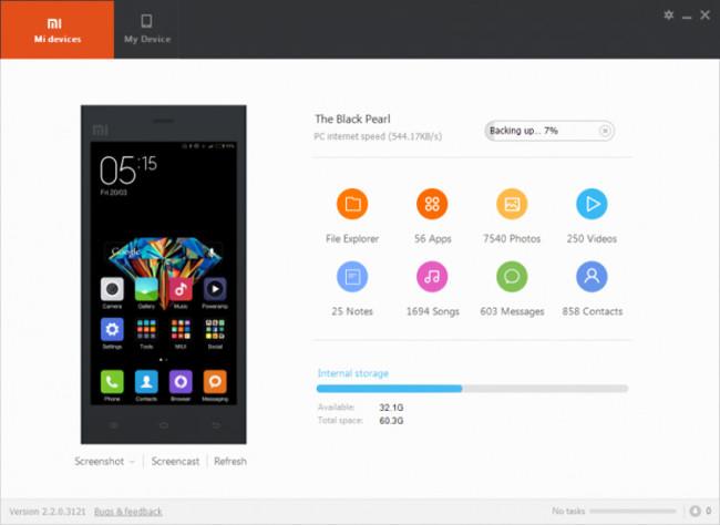 Interfaz de Mi PC Suite para smartphones Xiaomi